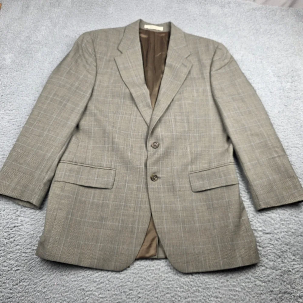 Chaps Ralph Lauren Vintage Mens 41R Wool Blazer‎ Brown Glen Plaid Sport Coat
